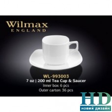 Чашка чайная с блюдцем Wilmax (200 мл)