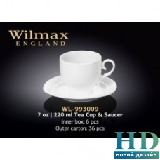 Чашка чайная с блюдцем (в подарочной упаковке) Wilmax серия "Color" (220 мл)