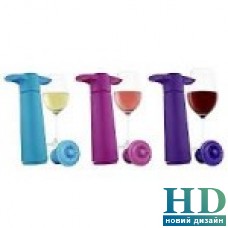 Помпа вакуумная голуб, розов, фиолетовая для вина +1 пробка VacuVin